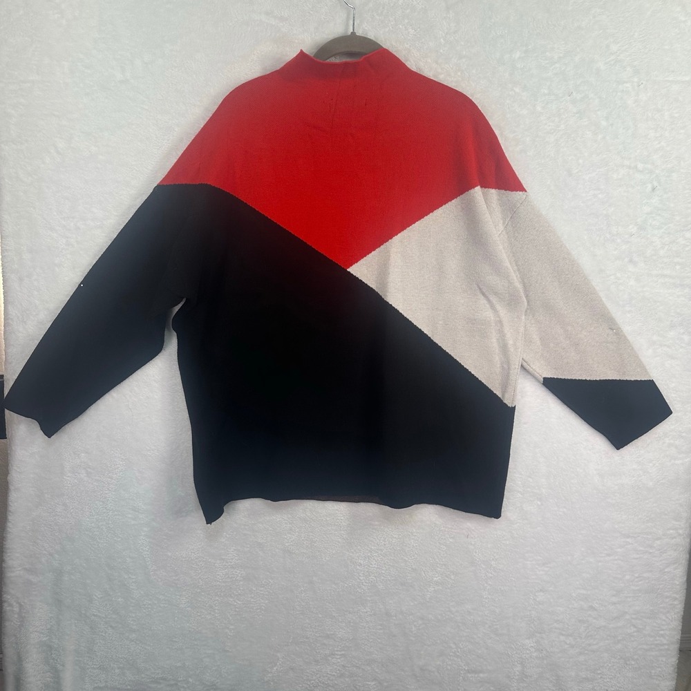 Tahari Sweater Womens 1X Red Black White Colorblock Mock Neck Knit Pullover - Picture 9 of 9